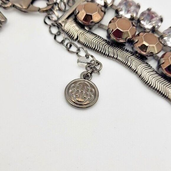 Vintage Bill Blass Silvertone 18" Statement Necklace Brown Crystal Rhinestones - Picture 4 of 6